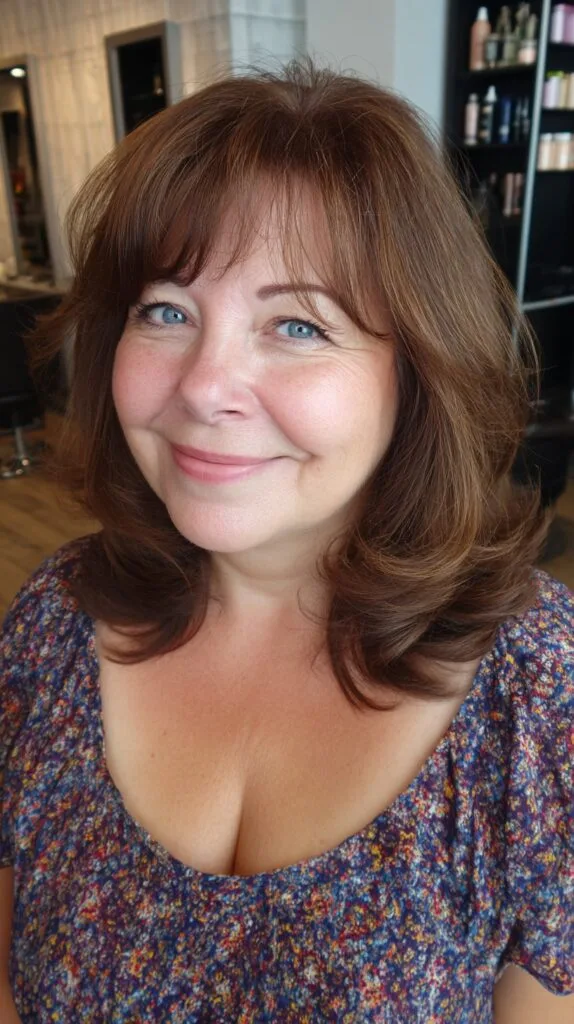 Soft Rounded Shoulder-Length Layers with Wispy Fringe