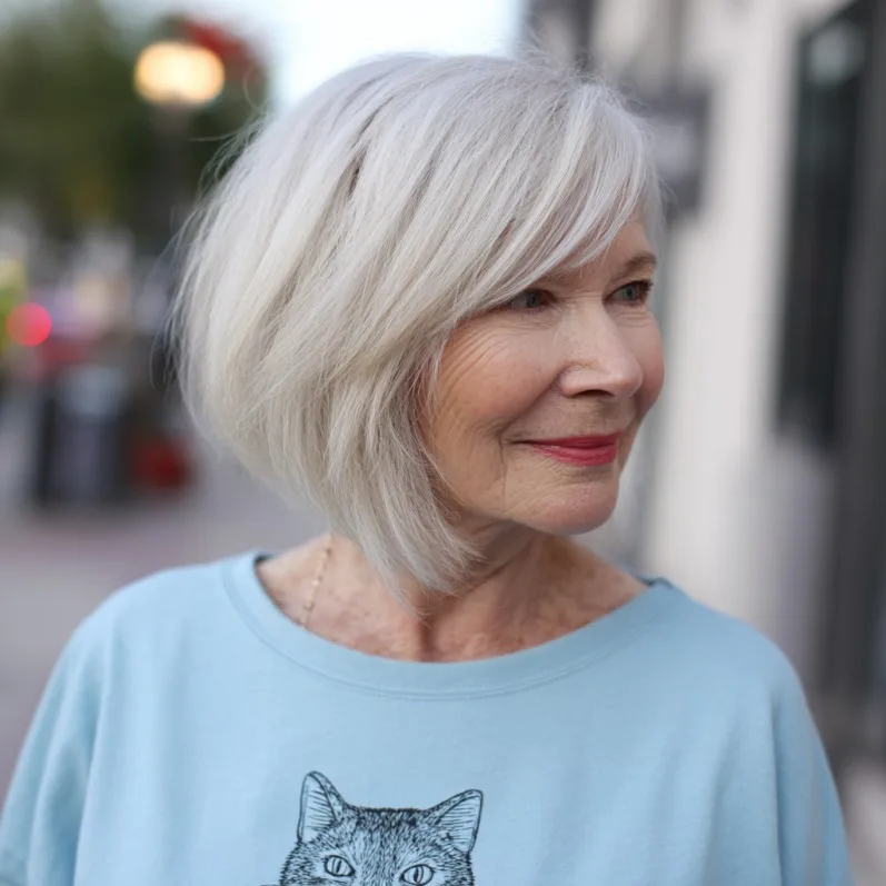 Soft Silver A-Line Bob with Subtle Layers