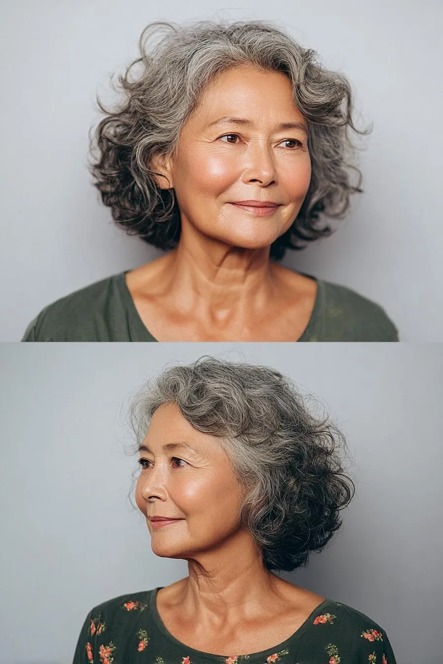 Soft Silver Curly Bob