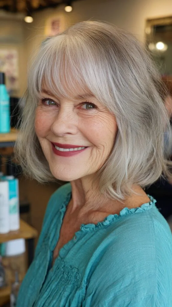 Soft Silver Layered Bob with Natural Roots