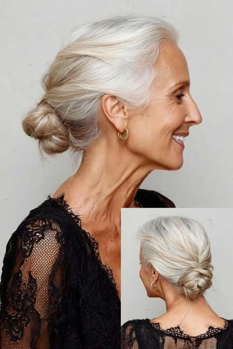 Soft Silvery Low Bun