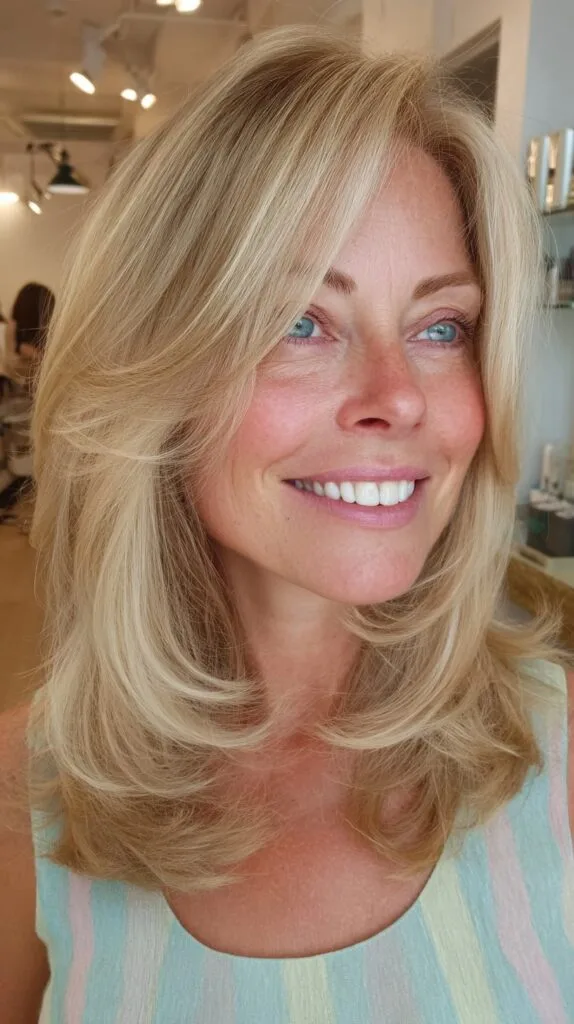 Soft Sunlit Butterfly Layers with Long Face-Framing Sweep