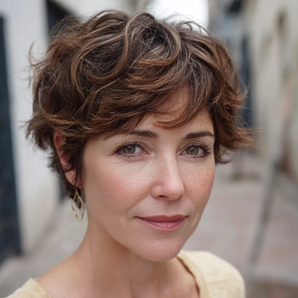 Soft Textured Touseled Pixie with Light Waves