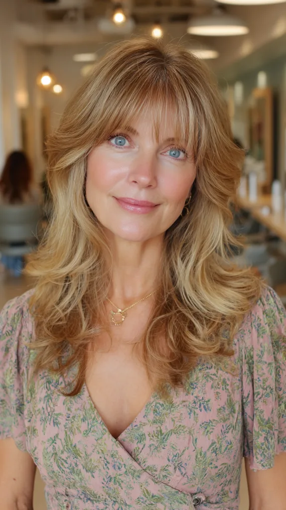 Soft Wavy Layers with Subtle Face-Framing Bangs