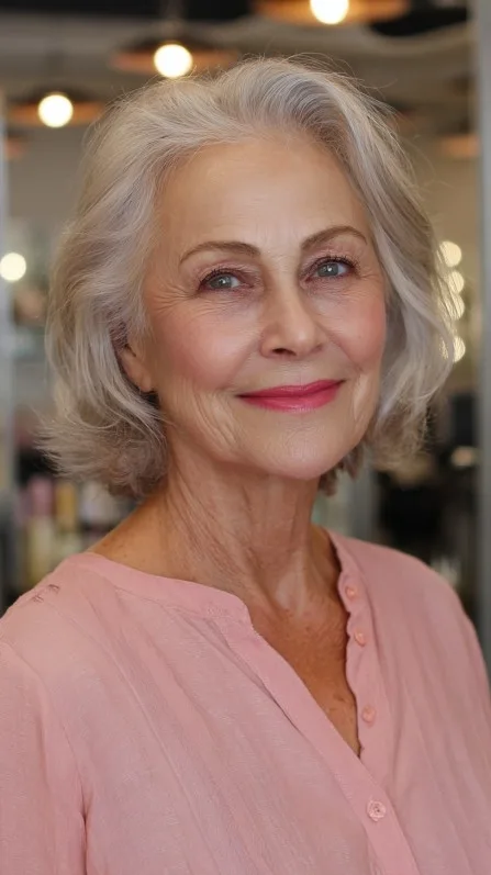 Softly Feathered Silver Bob with Subtle Movement
