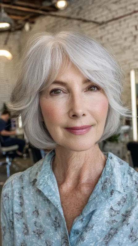 Softly Feathered Silver Bob with Subtle Volume