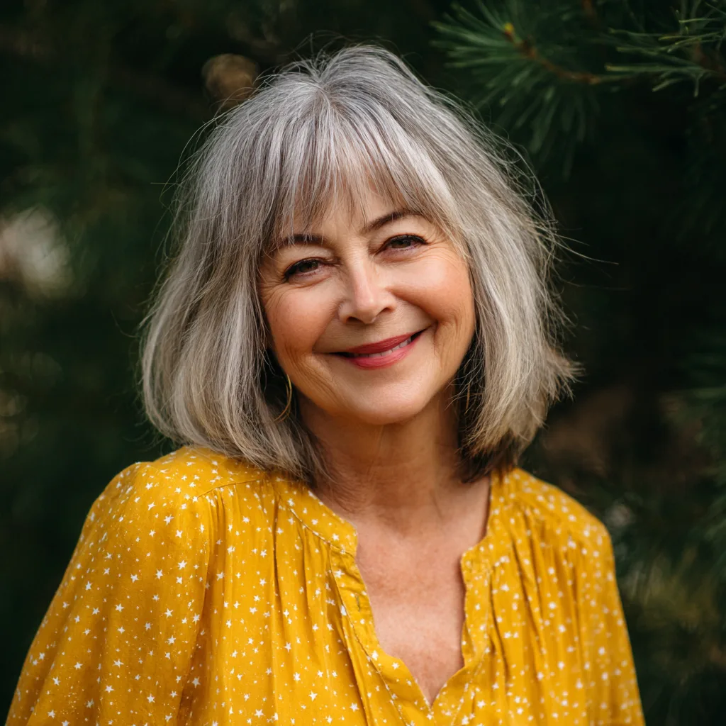 Softly Fringed Gray Lob with Gentle Layers