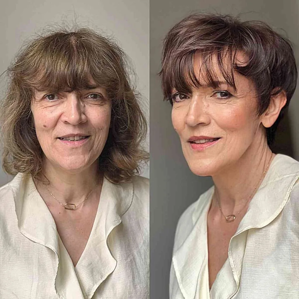 Softly Layered Bangs on a Short Hairstyle for Women with Fine Hair