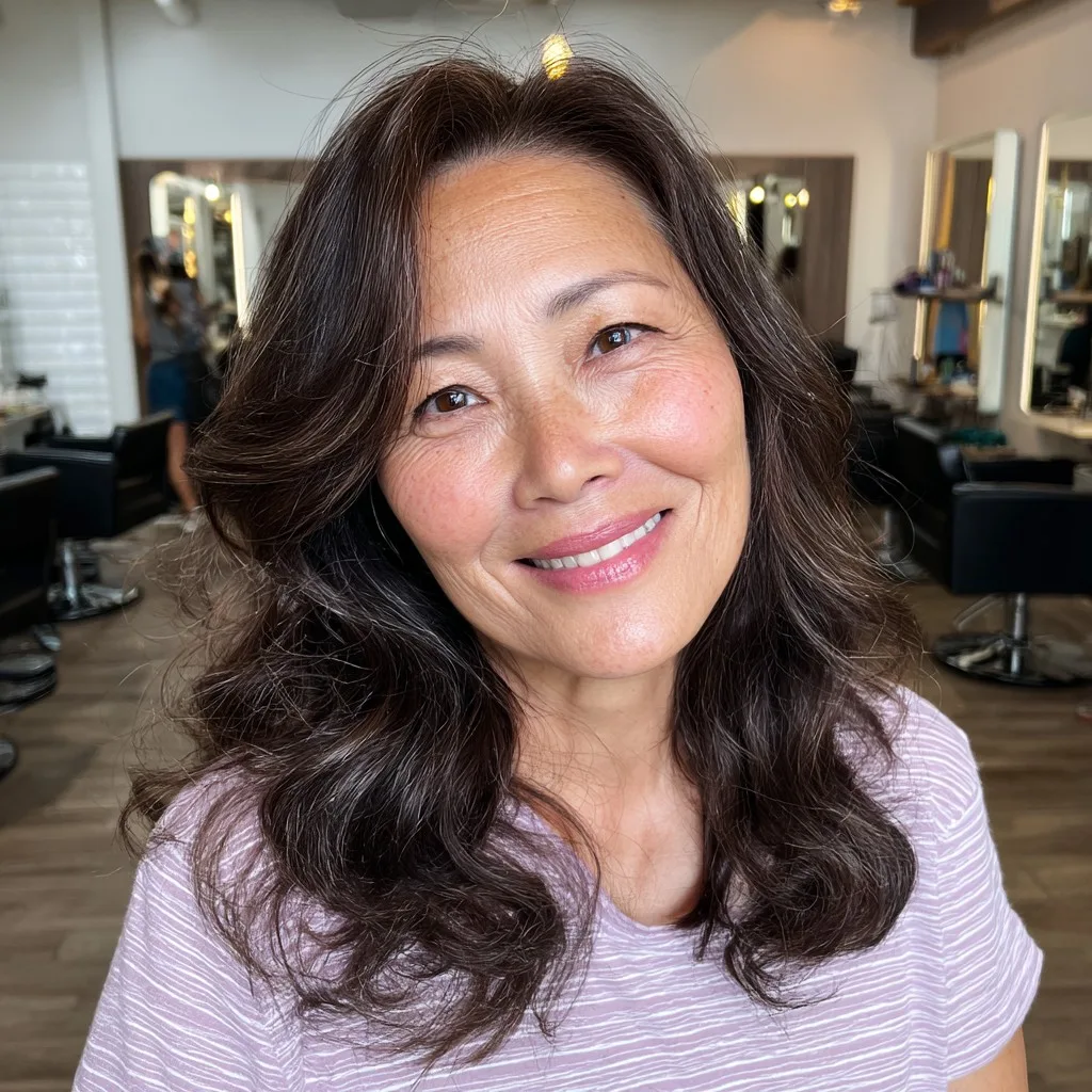 Softly Layered Dark Brown Hair with Gentle Waves