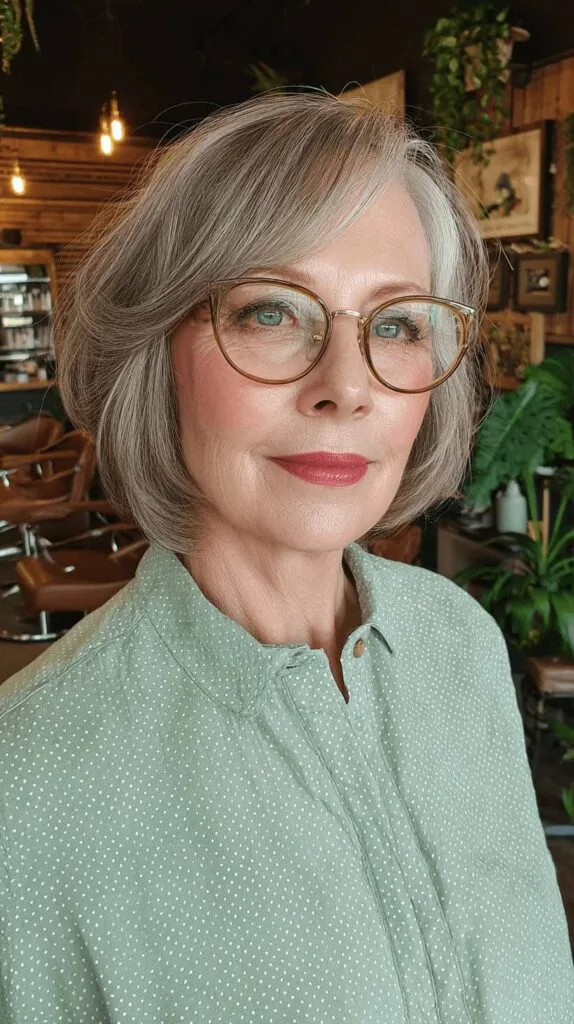 Softly Layered Gray Bob with Face-Framing Features
