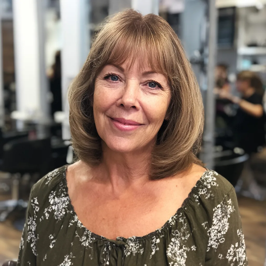 Softly Layered Lob with Blunt Bangs