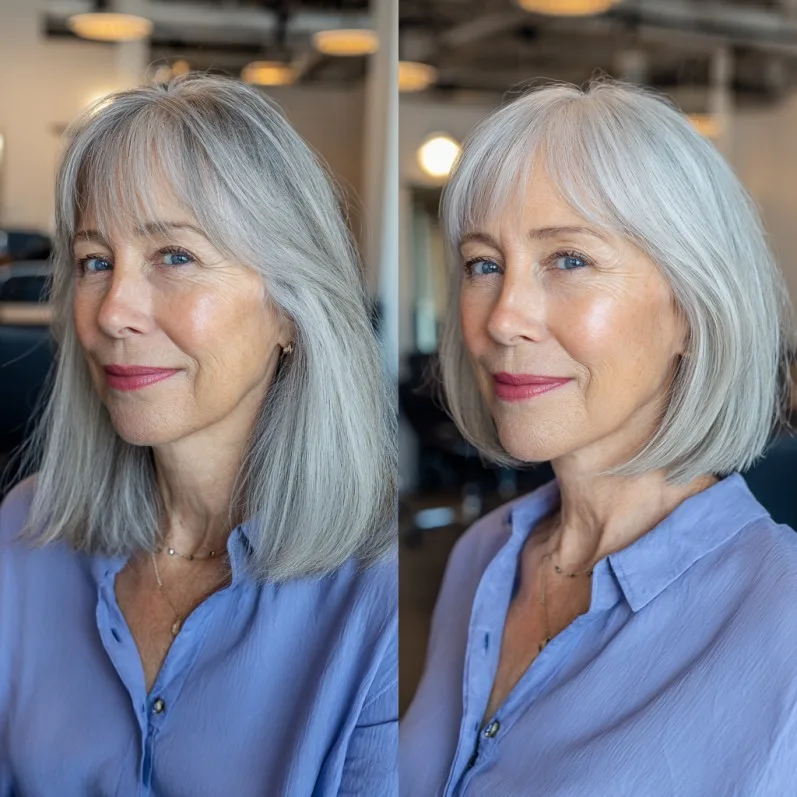 Softly Layered Silver Bob with Gentle Bangs