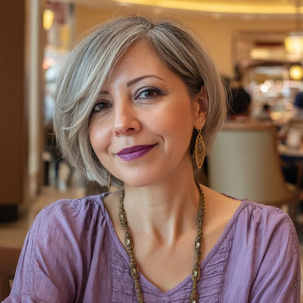 Softly Layered Silver Bob with Subtle Volume