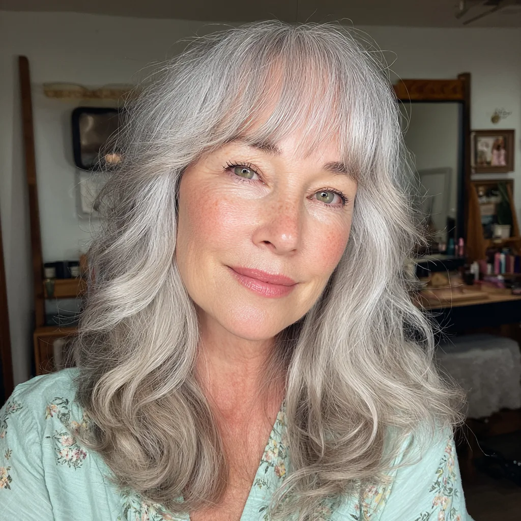 Softly Layered Silver Waves with Light Bangs