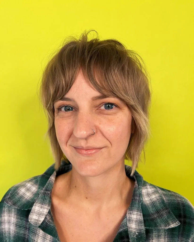 Softly Textured Ash Blonde Bob with Fringe