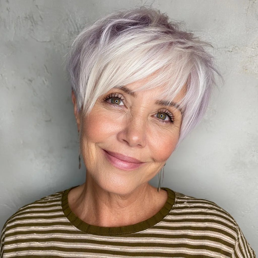 Softly Textured Asymmetrical Pixie with Lavender Highlights