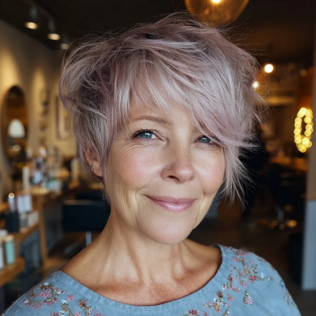 Softly Textured Asymmetrical Pixie with Pastel Highlights