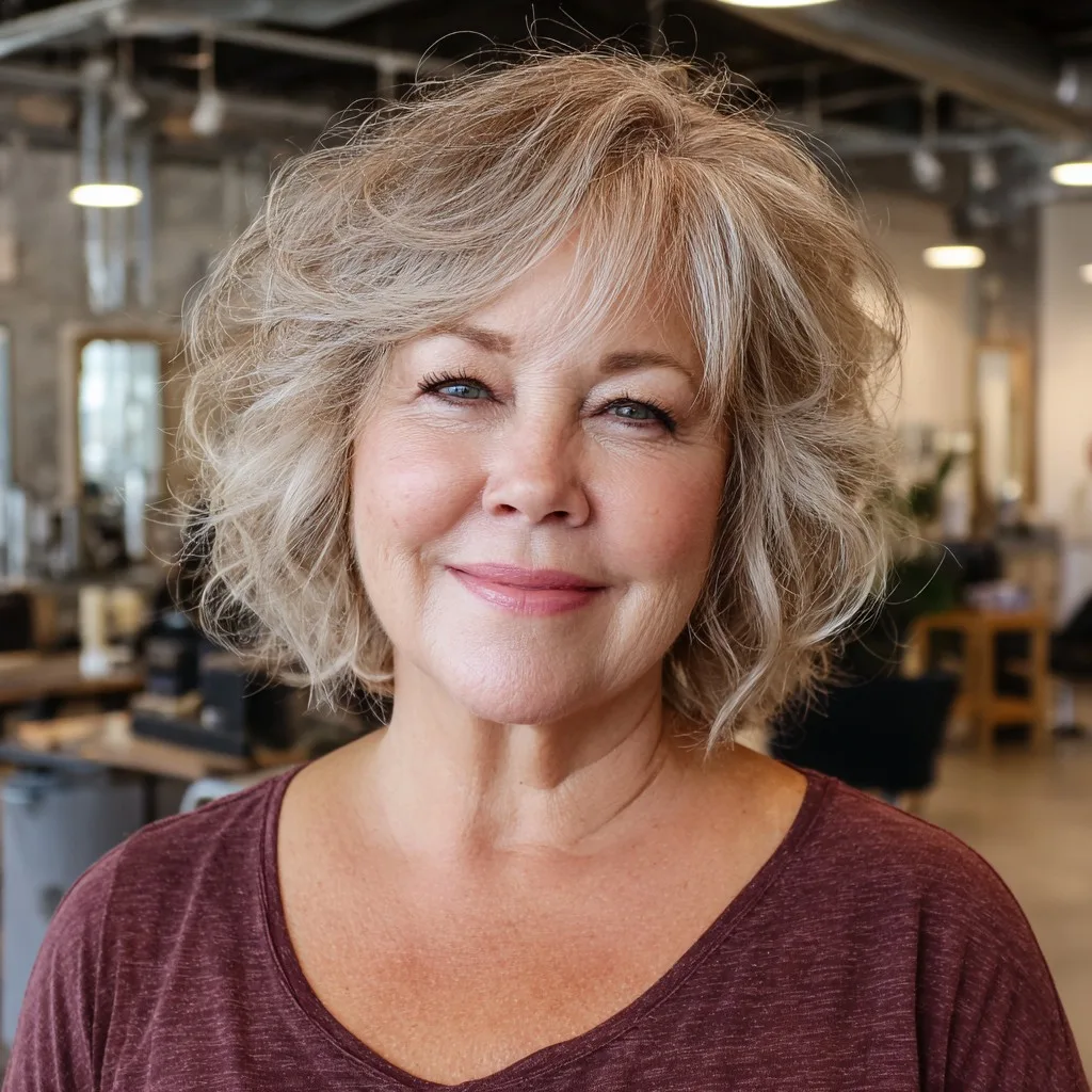 Softly Textured Curly Lob with Flattering Volume