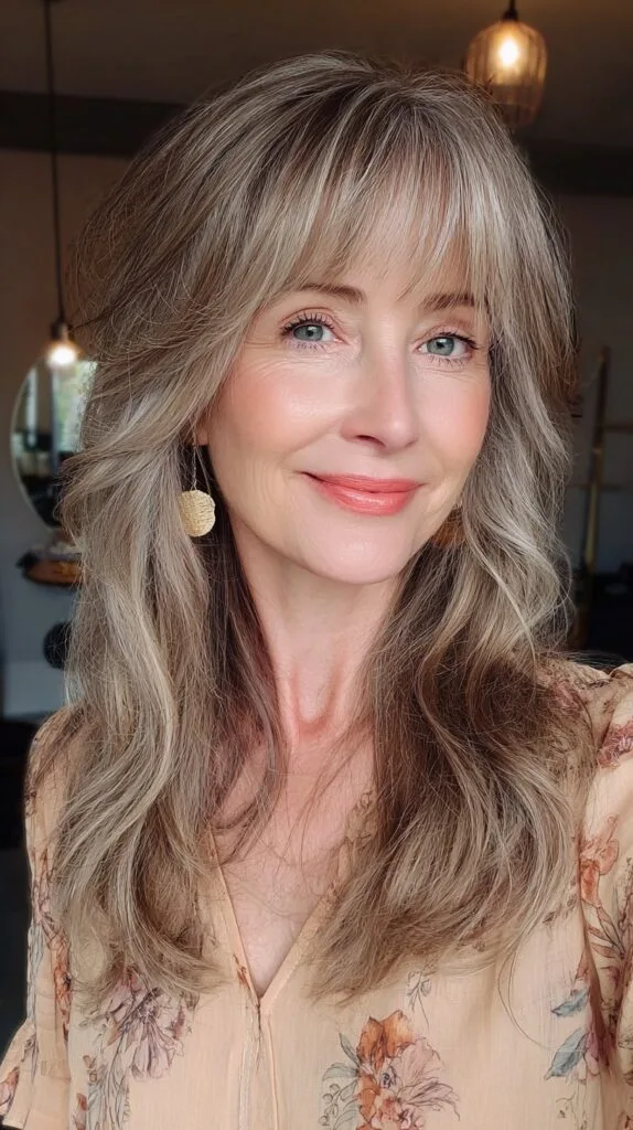Softly Textured Sable Waves with Feathered Bangs