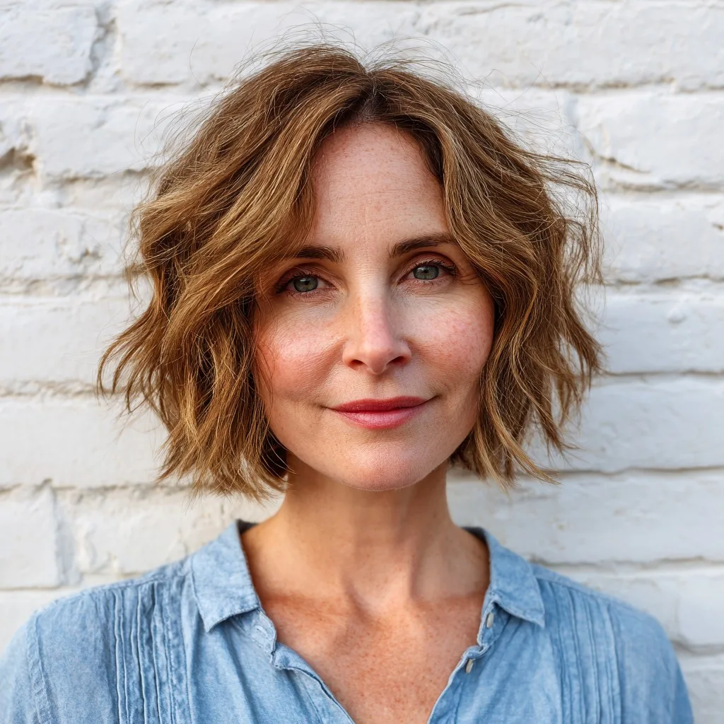 Softly Textured Shoulder-Length Wavy Cut