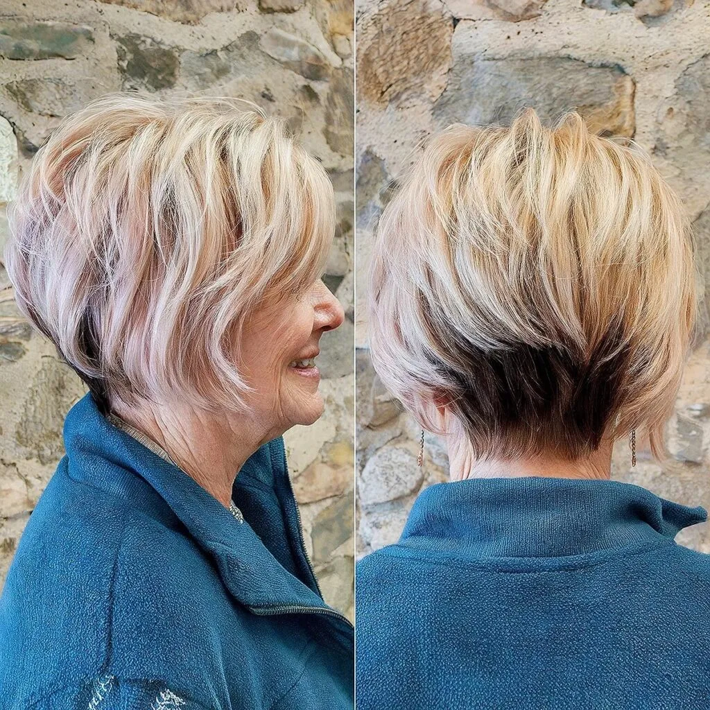 Stacked Layered Bob with Highlights and Lowlights for 70-Year-Olds