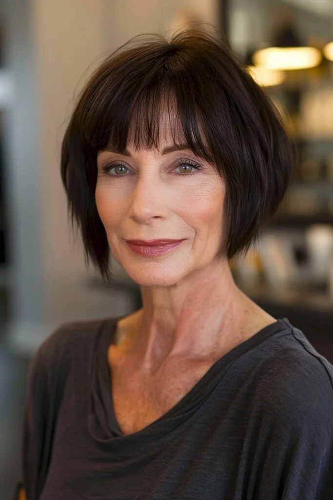 Straight short bob with bangs hairstyle