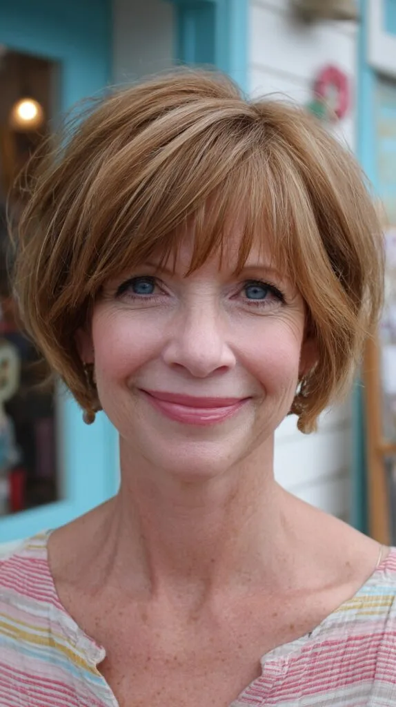 Strawberry Blonde Short Rounded Bob with Soft Textured Fringe