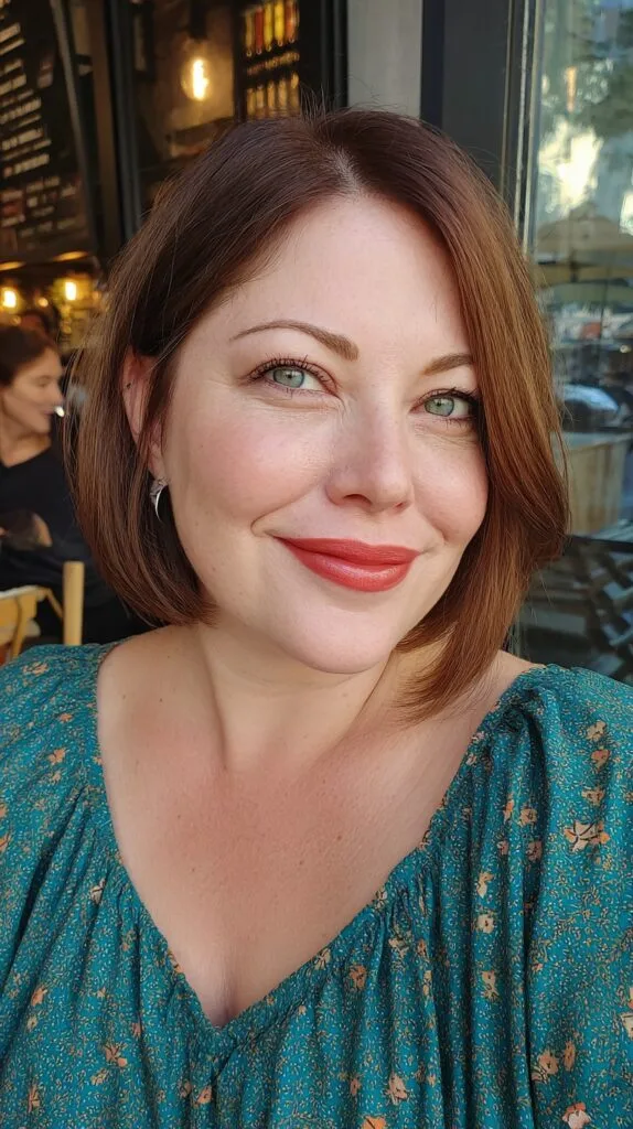 Stylish Angled Bob with Warm Chestnut Tones