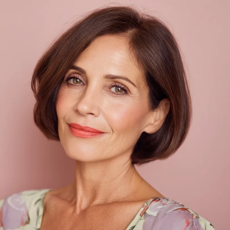 Stylish Cinnamon Brown Angled Bob with Soft Waves