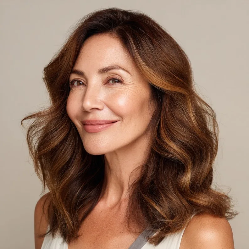 Stylish Cinnamon Brown Waves with Subtle Highlights