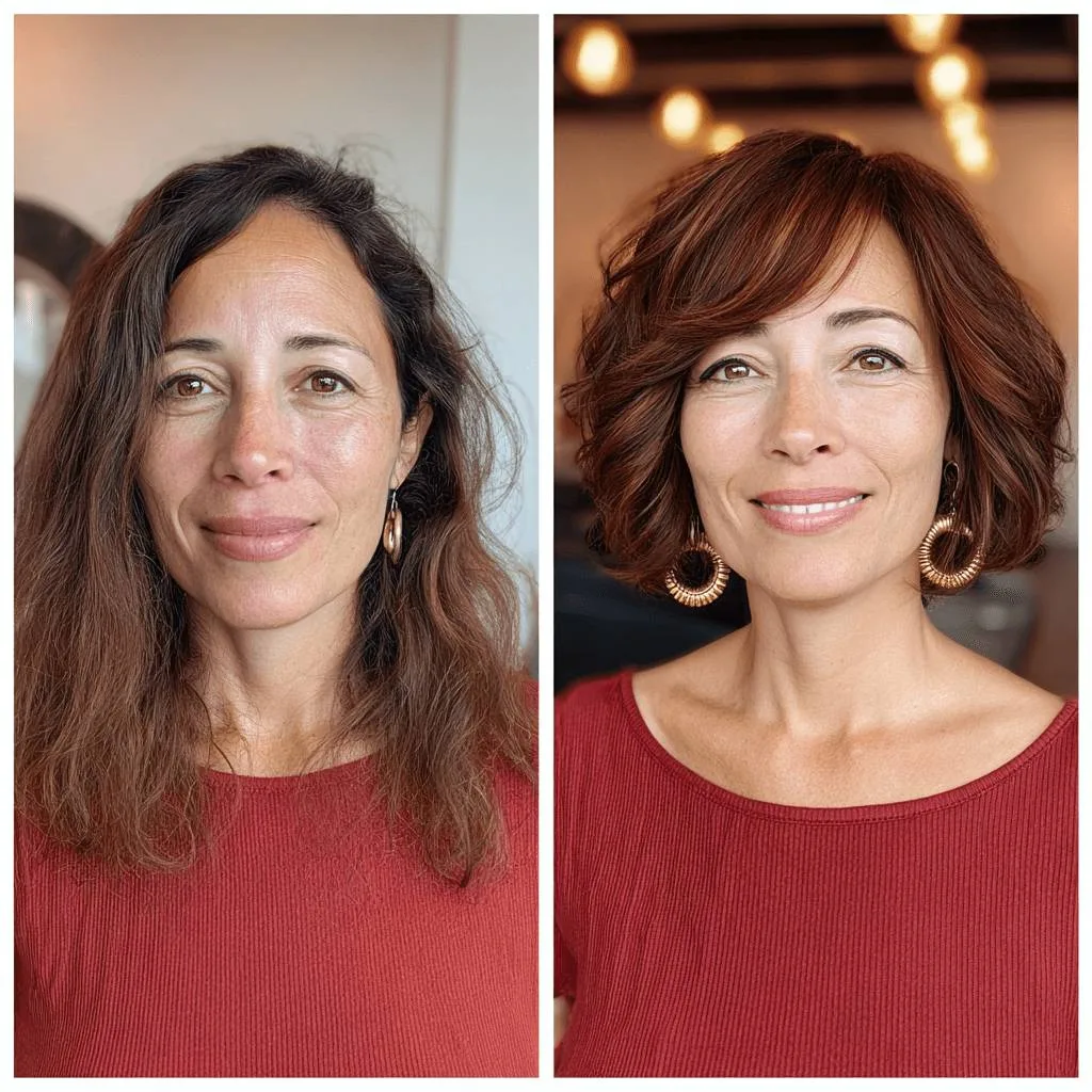 Stylish Curly Bob with Rich Auburn Highlights
