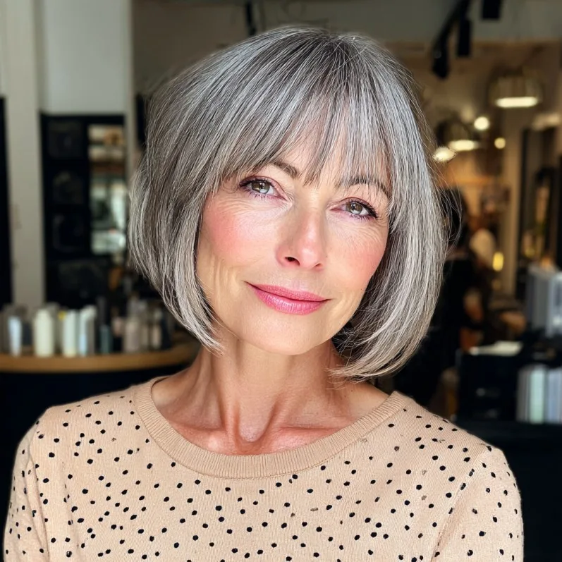 Stylish Grey Bob with Soft Bangs