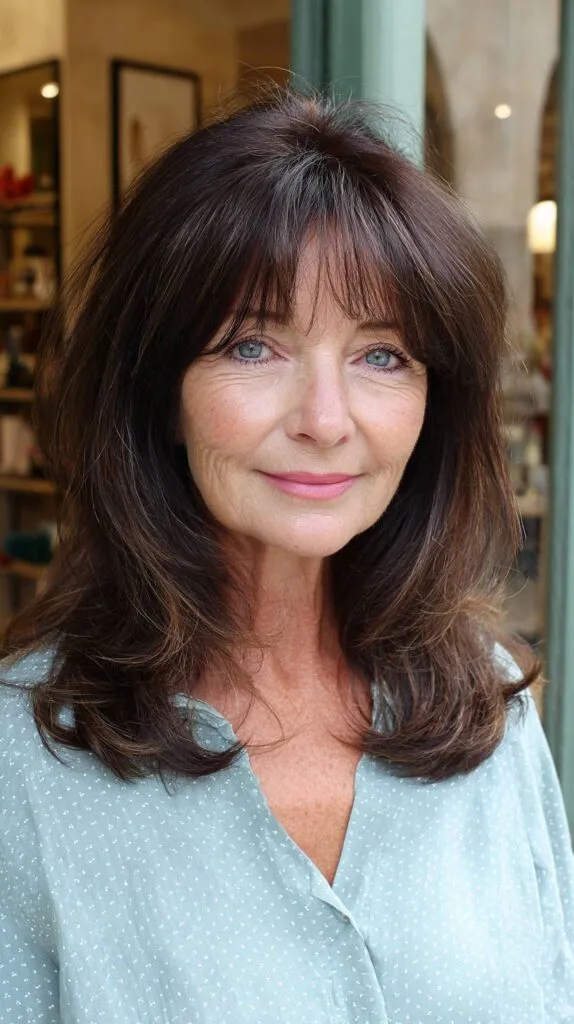 Stylish Long Layers with Soft Bangs