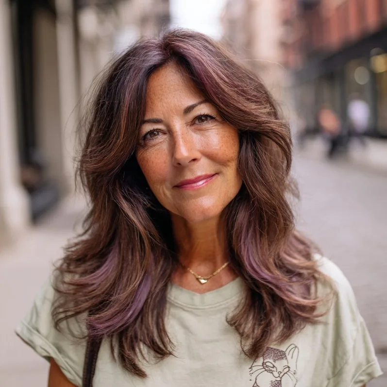 Stylish Long Layers with Subtle Lavender Highlights