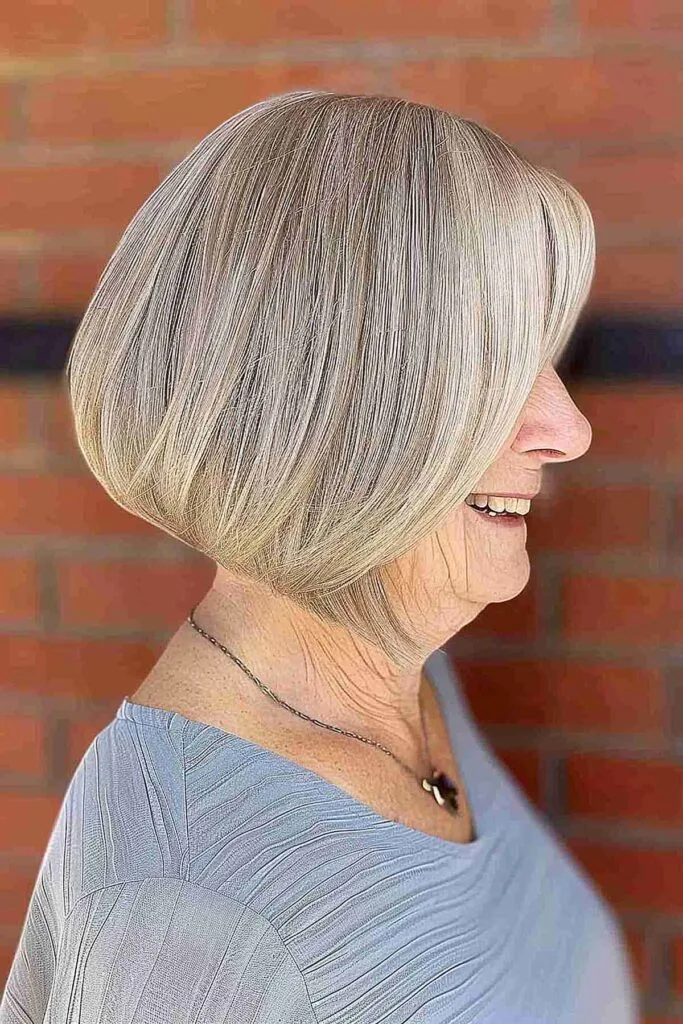Stylish Short Angled Bob Haircut for Women Sixty and Over