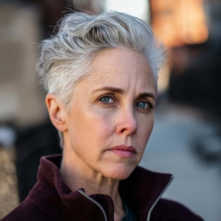 Stylish Short Gray Pixie with Textured Layers