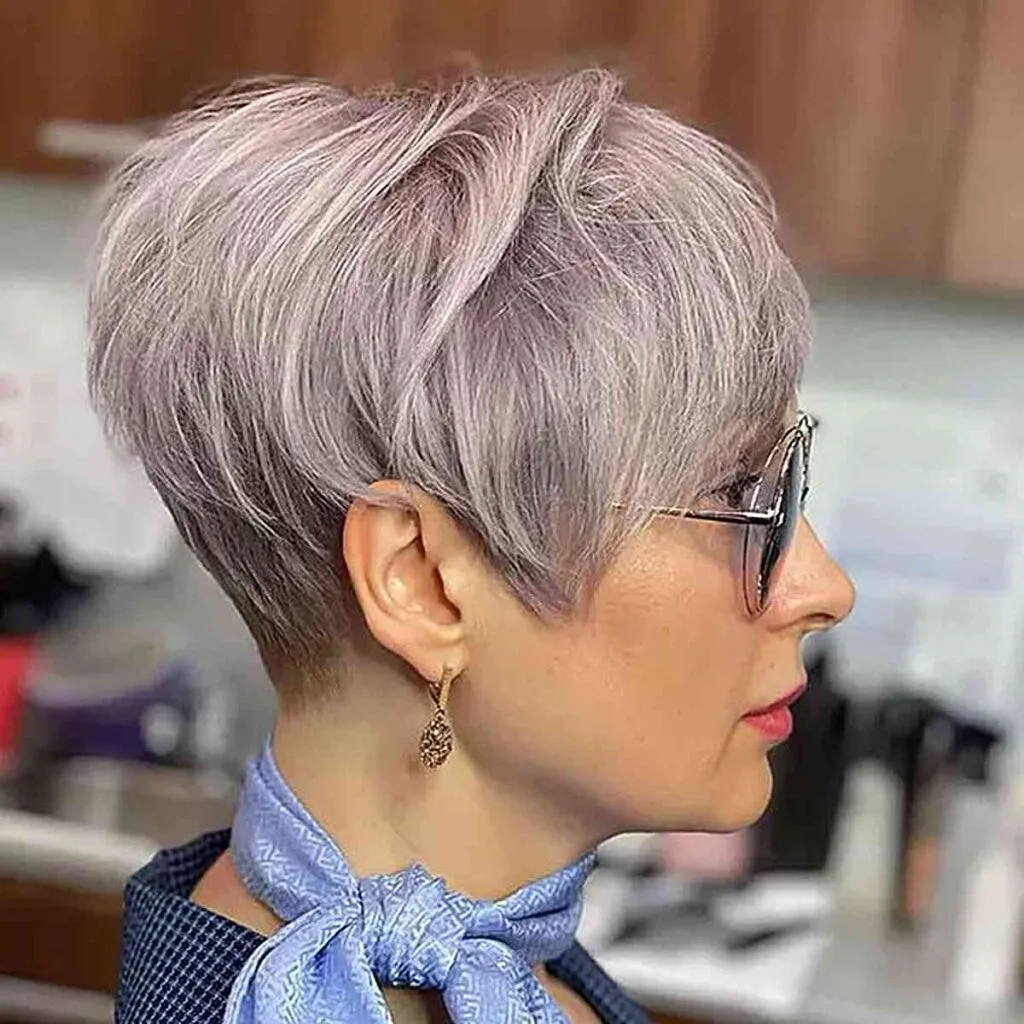 Stylish Silver Blonde Pixie with Delicate Layers for middle aged Ladies over 50