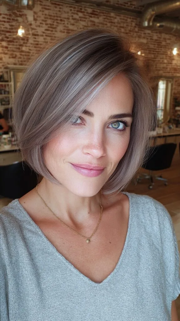 Stylish Silver Graduated Bob with Soft Textured Ends