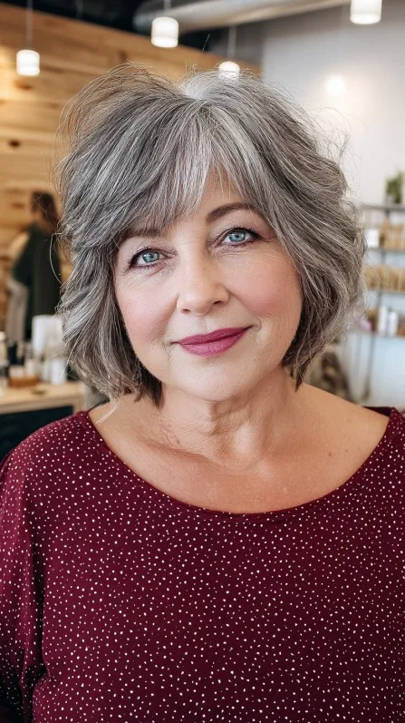 Stylish Silver Layered Bob with Gentle Waves