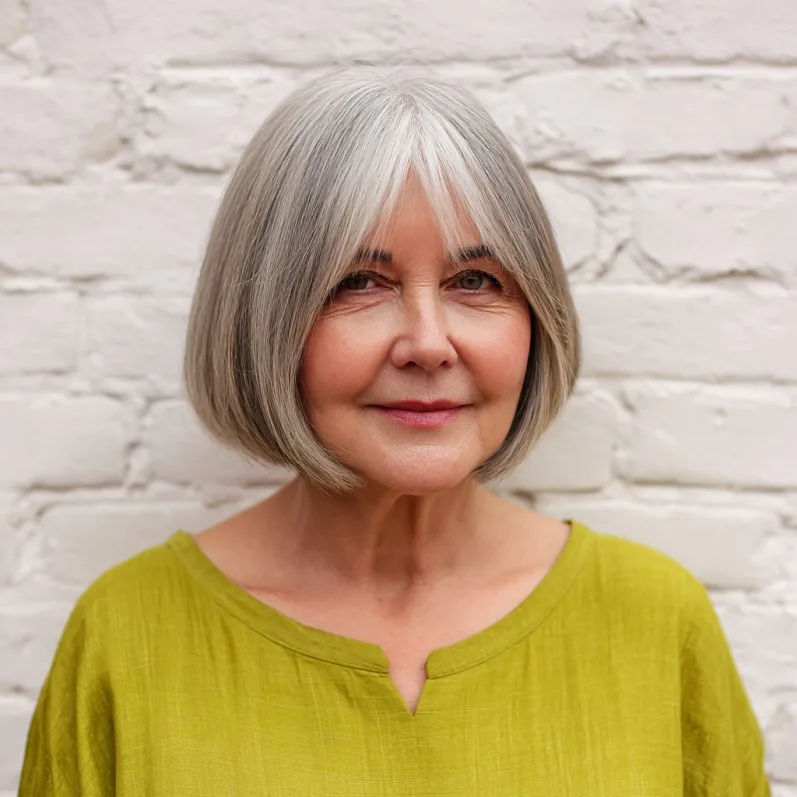 Stylish Silver Razor-Cut Bob with Wispy Bangs
