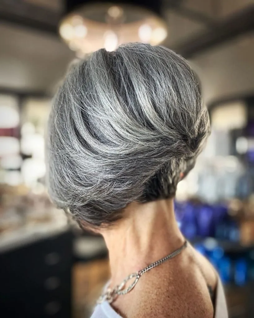 Stylish stacked bob short hairstyle for women over 50