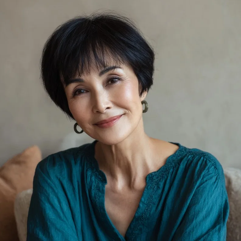 Stylish Textured Bob with Bangs for Mature Women