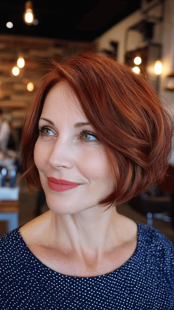 Stylish Textured Bob with Rich Auburn Tones