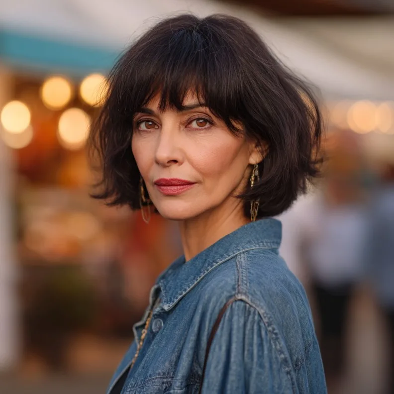 Stylish Textured Bob with Soft Bangs for Mature Elegance