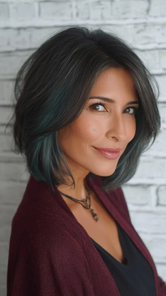 Stylish Textured Bob with Subtle Teal Highlights