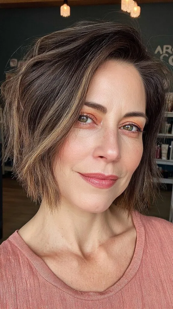 Stylish Textured Frayed Bob with Subtle Highlights