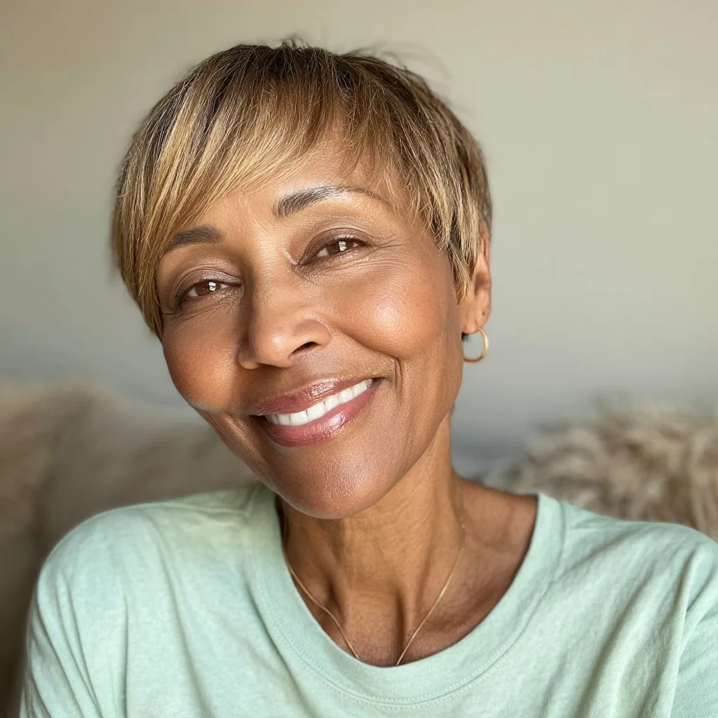 Stylish Textured Pixie Cut with Highlighted Bangs