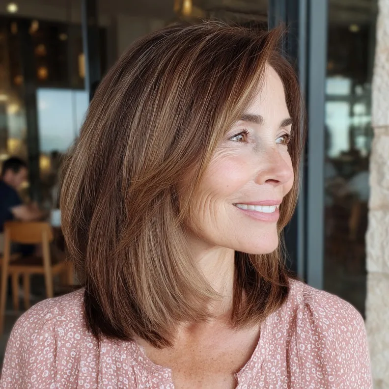 Subtle Cinnamon Brown Lob with Soft Layers