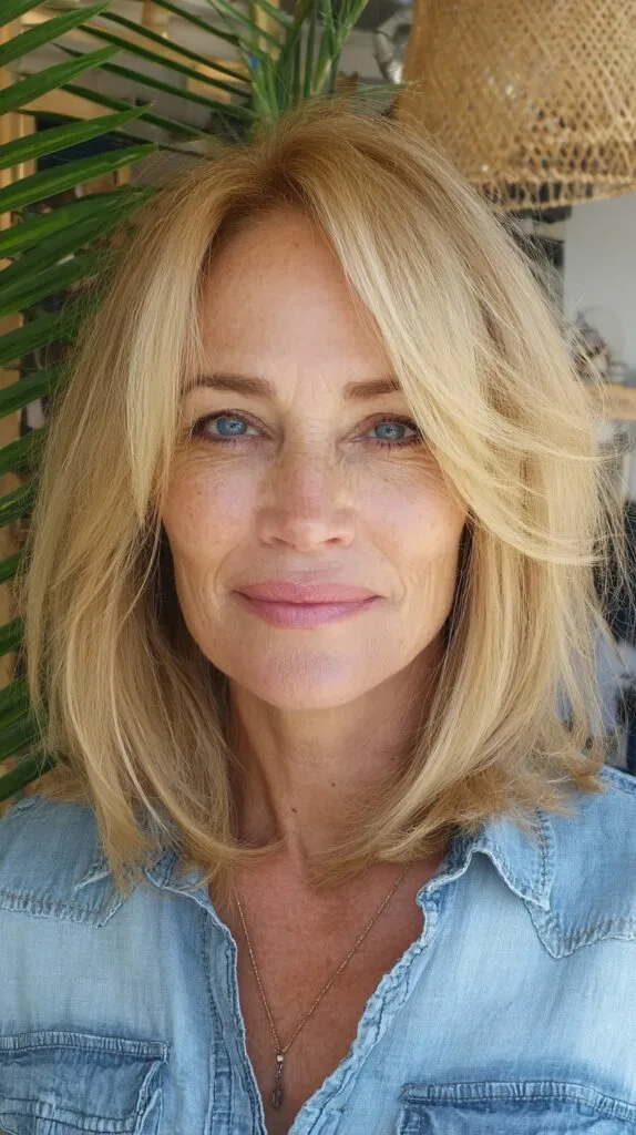Subtle Golden Lob with Soft Flowing Bangs