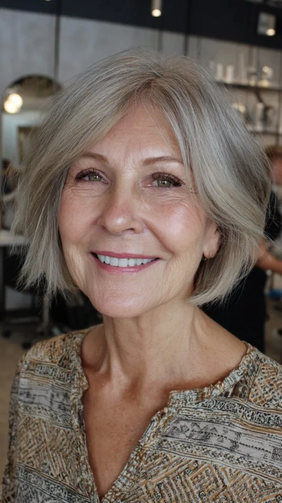 Subtle Sleek Silver Bob with Gentle Volume